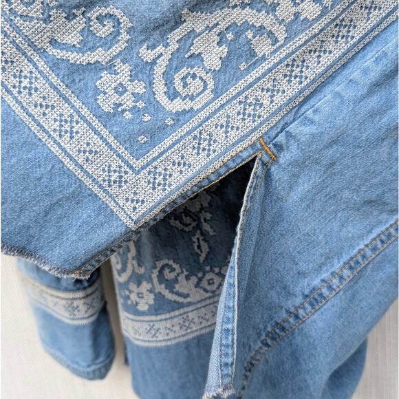 Free People We The Free Blue Denim Lace Embroidered Button-Down Shirt, size XS - Picture 5 of 8